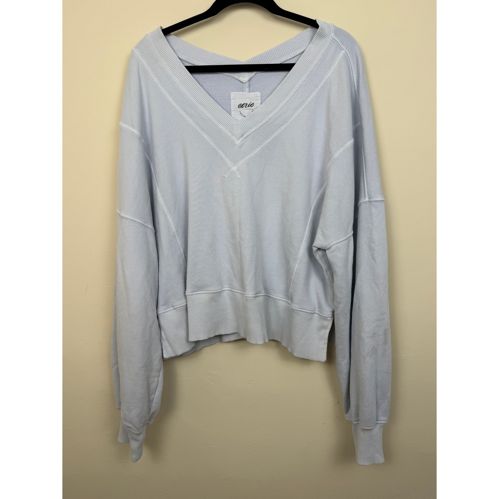 Aerie Light Blue Oversized V-Neck Sweatshirt Large